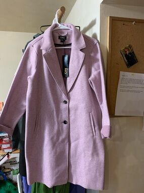 Only Pastel Lilac Single-Breasted Wool-Blend Trench Coat. Size L